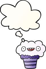cartoon cupcake and thought bubble in smooth gradient style