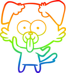 rainbow gradient line drawing cartoon dog with tongue sticking out