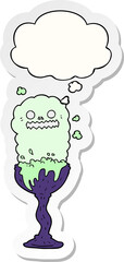 cartoon spooky halloween potion cup and thought bubble as a printed sticker