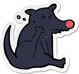 sticker of a cartoon dog scratching