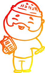 warm gradient line drawing cartoon happy bearded man