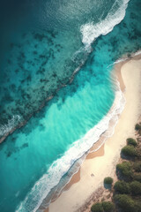 Sea and beach, top view, vertical background. AI generative.