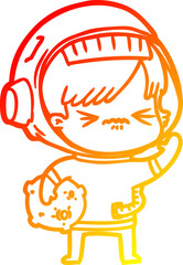 warm gradient line drawing cartoon astronaut woman