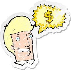 retro distressed sticker of a cartoon salesman