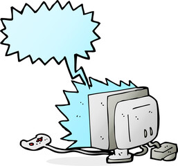 cartoon computer game with speech bubble