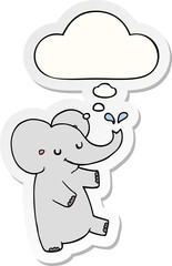 cartoon dancing elephant and thought bubble as a printed sticker