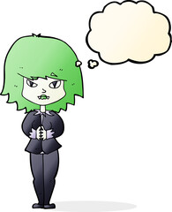 cartoon vampire woman with thought bubble