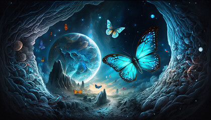 Ilustra&ccedil;&atilde;o de borboletas coloridas voando juntas em um mundo m&aacute;gico - AI Generated