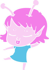 cute alien girl flat color style cartoon