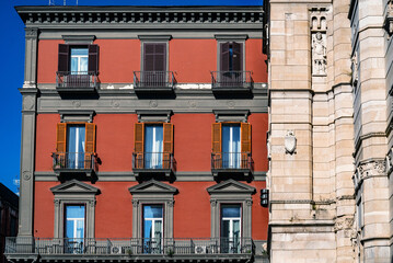 shot of old buildings with beautiful historic architecture in southern Italy in Naples, Italy