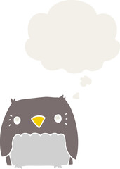 cute cartoon owl and thought bubble in retro style