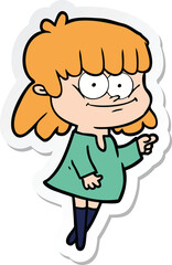 sticker of a cartoon smiling woman