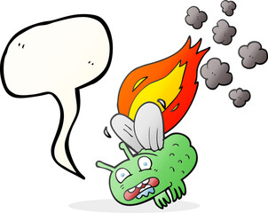 speech bubble cartoon fly crashing and burning