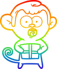 rainbow gradient line drawing cartoon shocked monkey