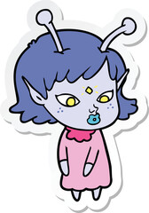 sticker of a pretty cartoon alien girl
