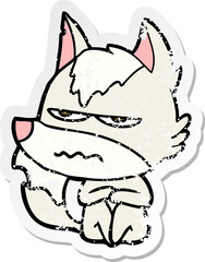 distressed sticker of a cartoon annoyed wolf