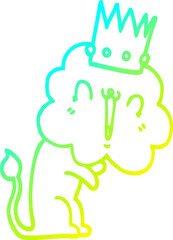 cold gradient line drawing cartoon lion with crown