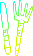 cold gradient line drawing cartoon knife and fork