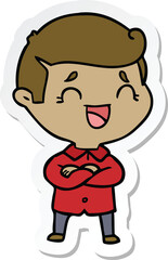 sticker of a cartoon laughing man