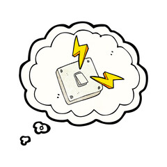 thought bubble textured cartoon sparking electric light switch
