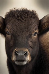 portrait of a buffalo - Buffalo Cub - Created with Generative AI technology.