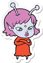 sticker of a pretty cartoon alien girl