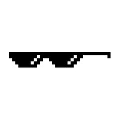 Funny Pixelated Sunglasses. Simple Linear Logo Illustration of 8-bit Black Pixel Boss Glasses. Stylish Glasses, Great Design for Any Purpose - Isolated on White Background - 572386958