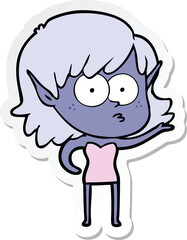 sticker of a cartoon shocked elf girl
