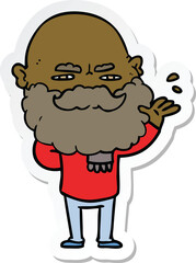 sticker of a cartoon dismissive man with beard frowning