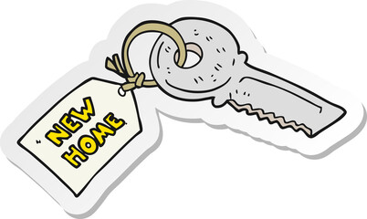 sticker of a cartoon house key with new home tag