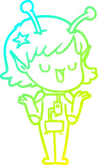 cold gradient line drawing happy alien girl cartoon