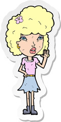 sticker of a cartoon woman waving