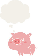 cartoon pig and thought bubble in retro style