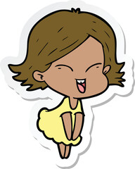 sticker of a happy cartoon girl