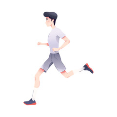 Man Character Running Engaged in Sport Physical Activity Vector Illustration