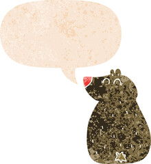 cute cartoon bear and speech bubble in retro textured style