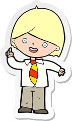 sticker of a cartoon school boy answering question