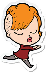 sticker of a cartoon pretty hipster girl