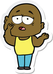 sticker of a cartoon tired bald man