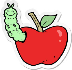 sticker of a cartoon apple with bug