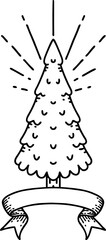 banner with black line work tattoo style pine tree