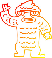 warm gradient line drawing cartoon big yeti