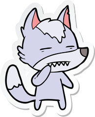 sticker of a unsure wolf showing teeth