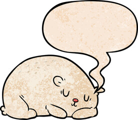 cartoon sleepy polar bear and speech bubble in retro texture style