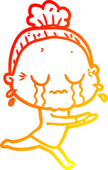 warm gradient line drawing cartoon crying old lady