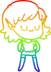 rainbow gradient line drawing happy cartoon elf girl