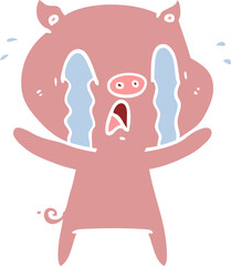 crying pig flat color style cartoon
