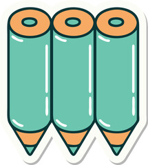 tattoo style sticker of a colouring pencils