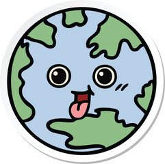 sticker of a cute cartoon planet earth