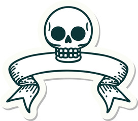 tattoo sticker with banner of a skull